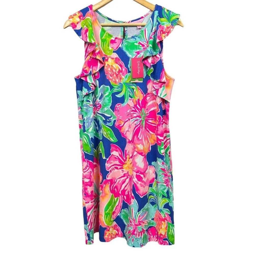Lilly Pulitzer Esmeralda Dress Beckon Blue Jungle Utopia Size Large NWT $168